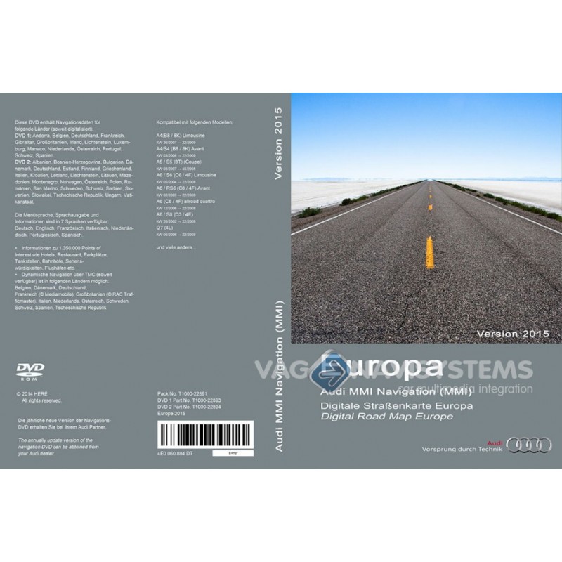 DVD Mapas - Europa 2015 - Audi MMI 3G Low II (7T2) - 4G0060884Q
